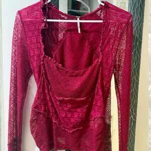 Free People My Party Lace Square Neck Lace Top Medium